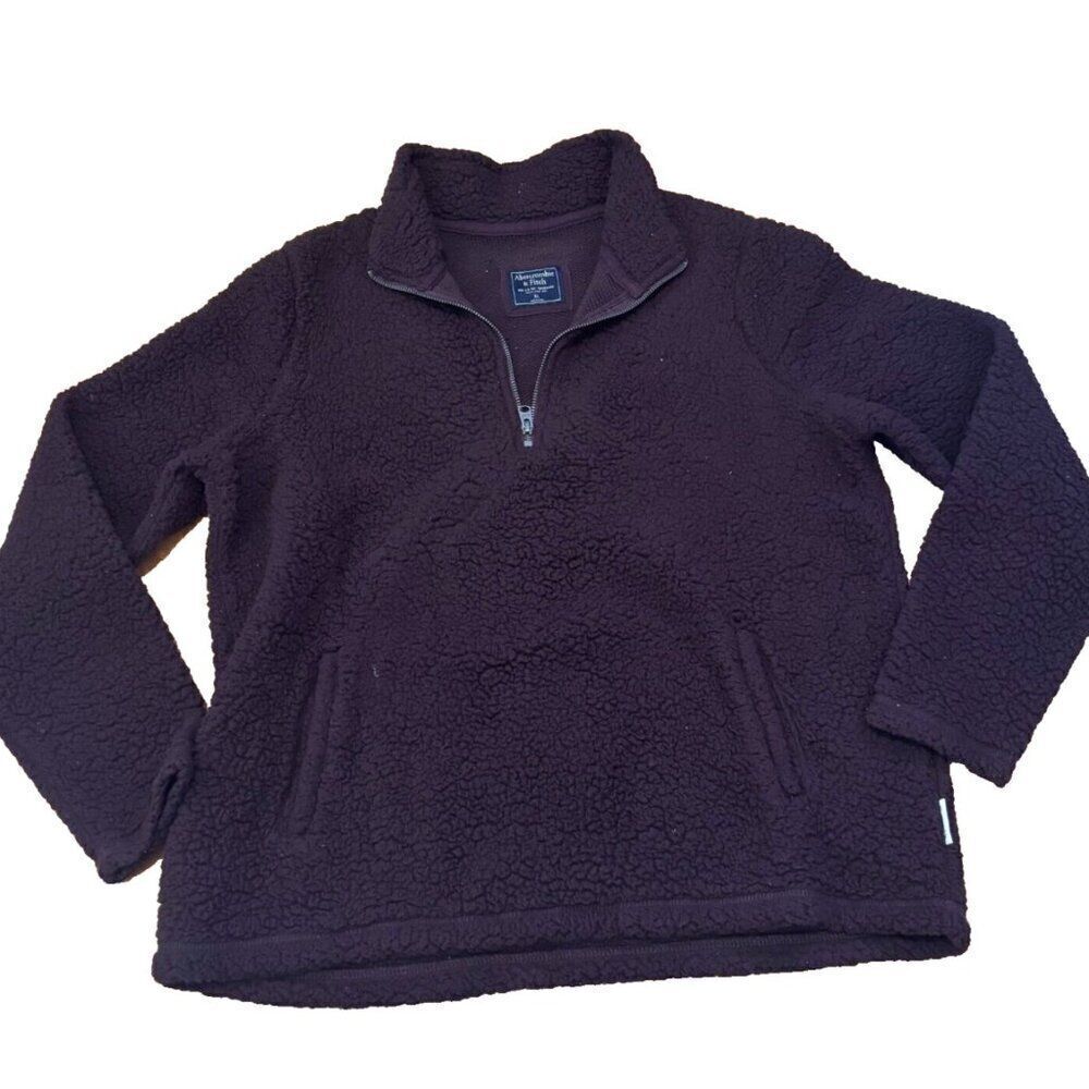 Abercrombie & Fitch Sweater Women's XL Brown Sherpa Quarter Zip Mock Neck - Picture 2 of 5